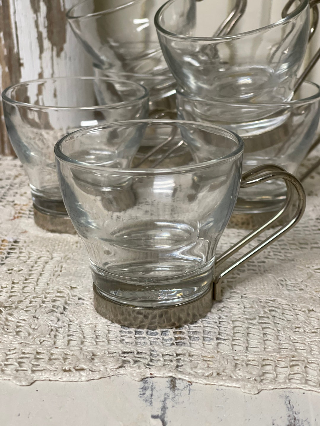 6 Vintage Italian Coffee Cups/ Espresso Cups / Clear Glass Coffee Cups