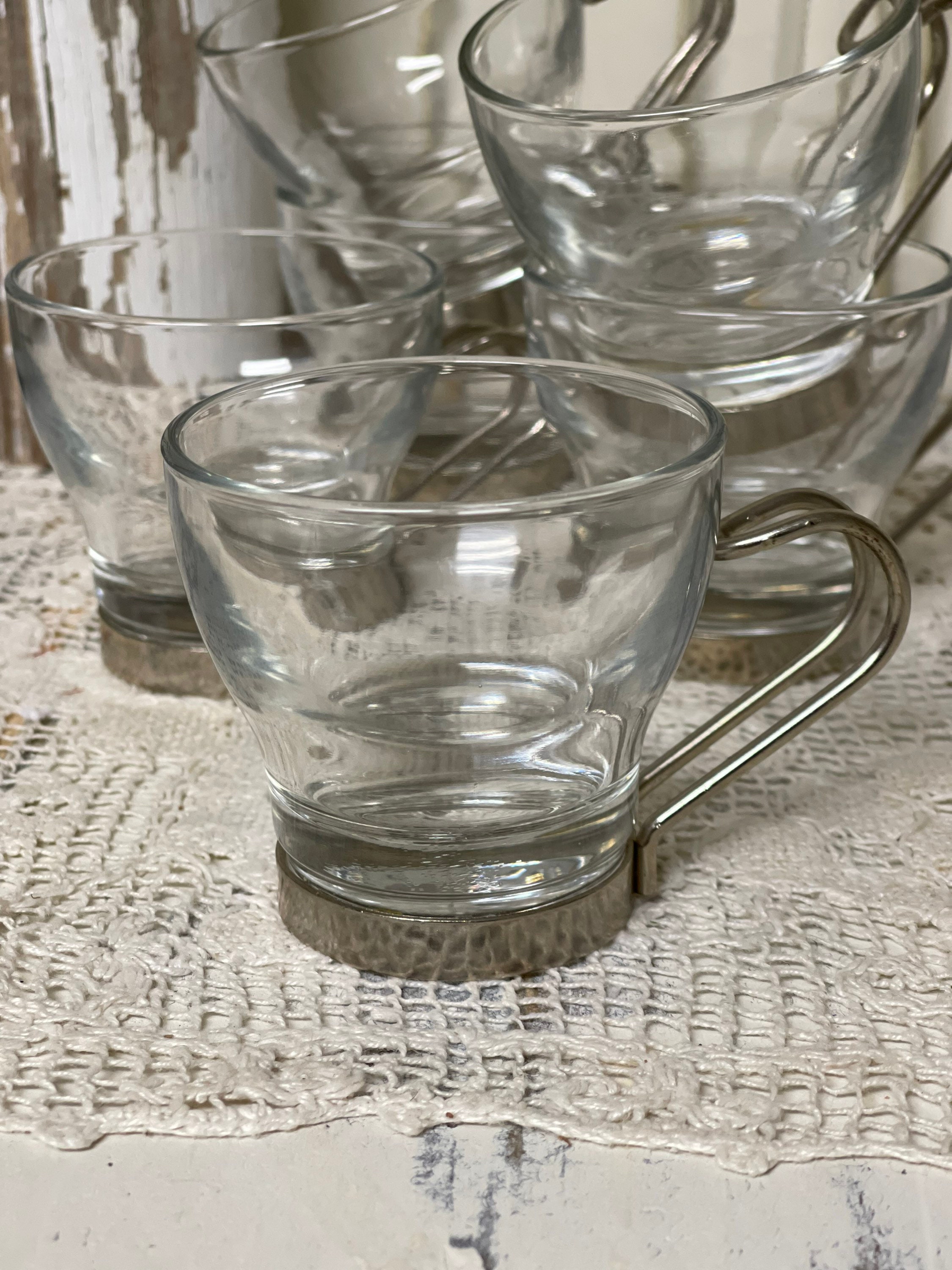 6 Vintage Italian Coffee Cups/ Espresso Cups / Clear Glass Coffee