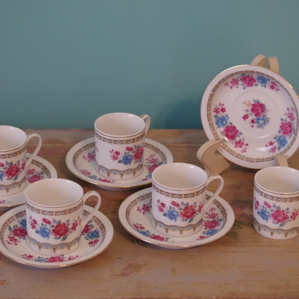 Vintage Demitasse Tea Set ~ Childrens Tea Set ~ Bone China ~ 1970s Tea Set  ~ Pink And Blue Foral Tea Set ~ Demitasse Tea Cup