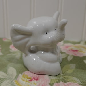 Vintage White Elephant Figurine ~ Trunk Up Elephant ~ Elephant With Big Ears Figurine ~ Elephant