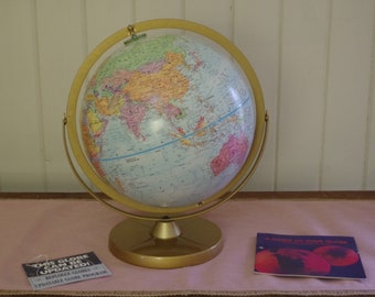 Vintage Replogle Globe ~ 12" Globe ~ Raised Relief Globe ~ 1990s World Globe ~ Original Pamphlet