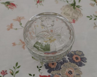 Vintage Trinket Box ~ Italian Trinket Box ~ Glass Raised Rose Trinket Box ~ Made In Italy ~  Italy B ~ Glass Jewerly Box ~ Floral Trinket