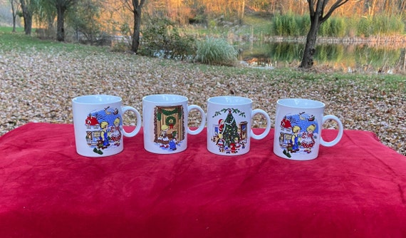 Vintage Christmas Mugs ~ Set Of Four ~ Childrens Christmas Mugs ~ Christmas Cups ~ Childrens Hot Cocoa Mugs ~ Kids Cocoa Mug