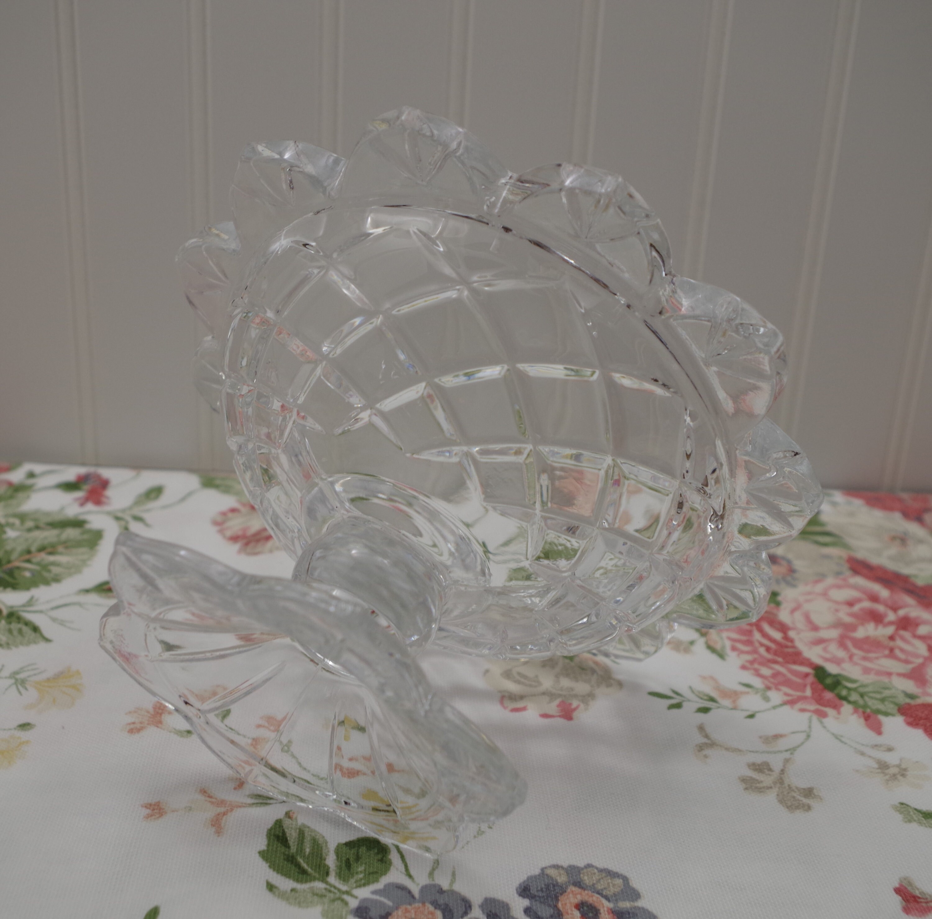 Vintage Clear Glass Pedestal Bowl Clear Cut Glass Dish Etsy