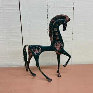 Vintage Greek Spartan Brass Horse Statue ~ Etruscan Horse ~ Greek Key Design On Tall Brass Horse ~ Horse Statue ~ Brass Horse ~ Greek Horse