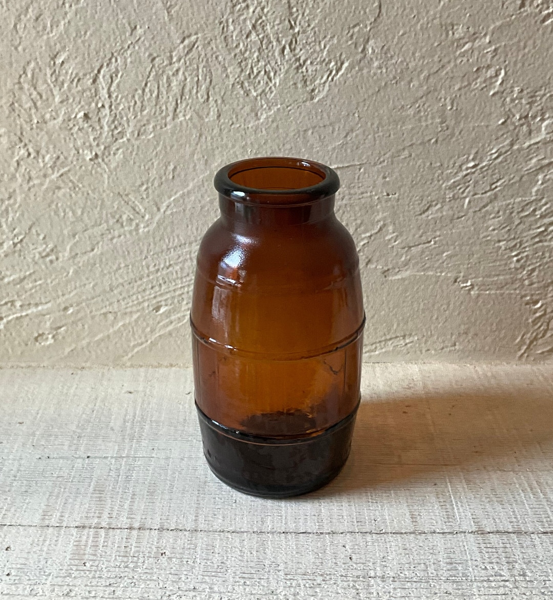 Vintage Brown Barrel Glass Bottle Amber Glass Barrel Shape Beer Bottle