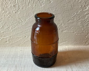 Vintage Brown Barrel Glass Bottle ~ Amber Glass Barrel Shape Beer Bottle ~ Barrel Shape Wide Mouth Bottle ~ Amber Glass Barrel ~ Brown Glass