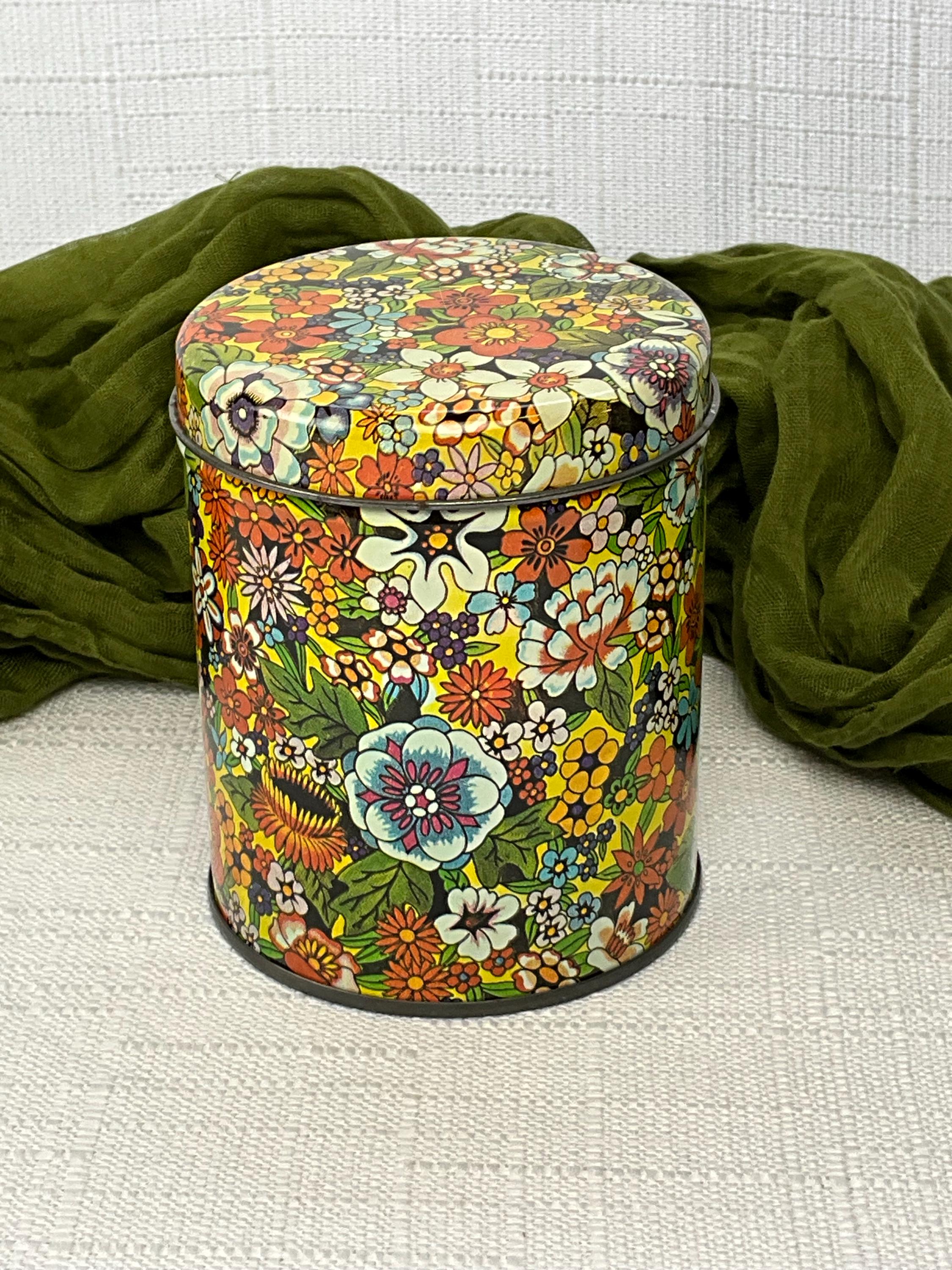 Vintage Colorful Floral Tin ~ Cylinder Floral Pattern Tin ~  cozycottagebythepond