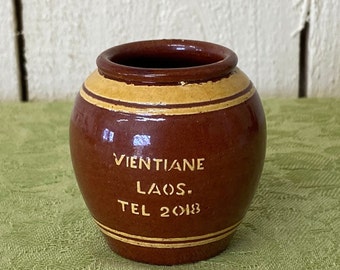 Vintage Vientiane Laos Souvenir Vase ~ Asian Country Laos Pottery ~ Vientiane Largest City Of Laos ~ Red Terra Cotta Vase ~ Asian Pottery