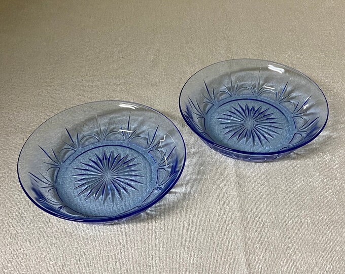 Vintage Avon American Blue Cereal Bowl Pair of Avon Blue Glass Bowls