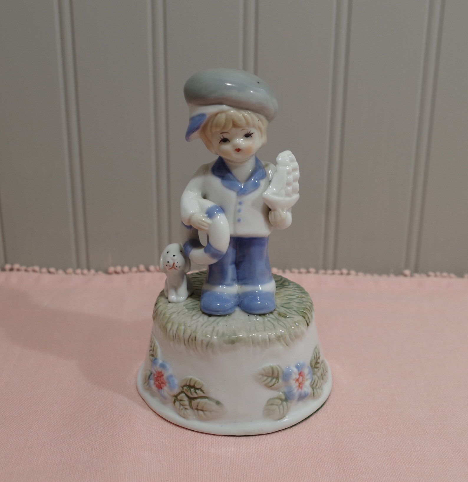 Vintage Enesco Music Box Little Boy With Puppy Holding A Etsy