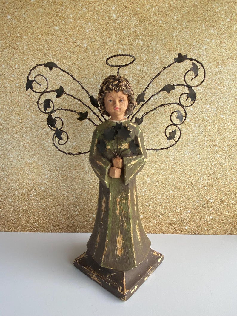 Vintage Angel Figurine ~ Folk Art Distressed Rustic Finish Angel With ...