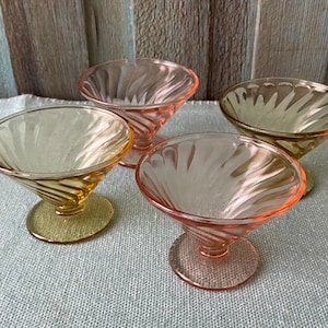 Vintage Pedestal Dessert Bowls ~ Pink Swirl Glass Dessert Dish ~ Yellow Swirl Glass Dessert Dish ~ Pink Glass Sorbet ~ Yellow Glass Sorbet