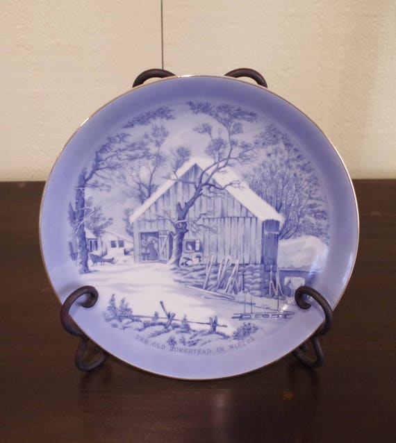Currier & Ives ~ Vintage Plate ~ Blue and White Plate ~ 8