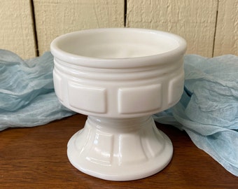 Vintage Milk Glass Pedestal Planter ~ White Glass Geometric Pattern Planter ~ Milk Glass Pedestal Bowl ~ White Glass Planter ~ Milk Glass