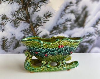 Vintage Christmas Sleigh ~ HollyDay Napcoware Sleigh Planter ~ Christmas Sleigh Planter ~ Holly Berry ~ Christmas Decoration