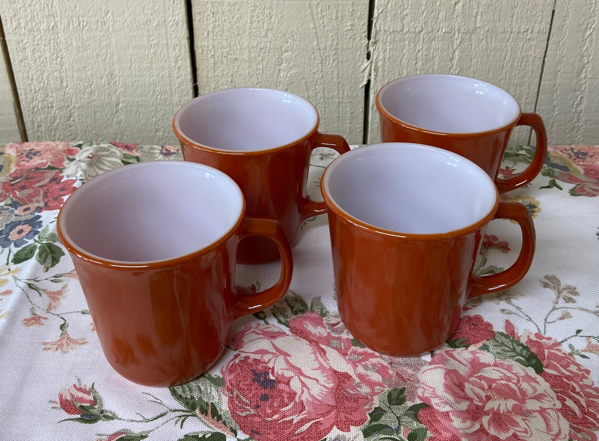 Pyrex Mugs Vintage Pyrex Mug ~ Orange Pyrex Mug ~ Set of 4 Orange Pyrex Mugs ...
