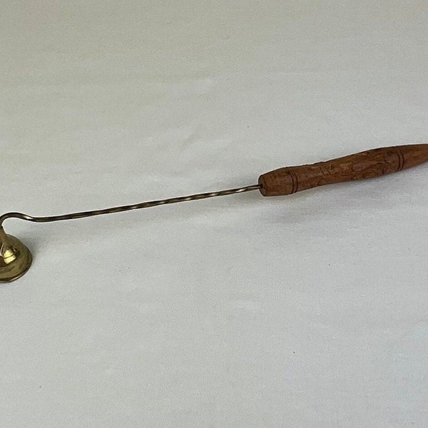 Vintage Brass Candle Snuffer ~ Made In India Brass Candle Snuffer With Carved Wood Handle ~ Vintage Candle Snuffer ~ Candle Accessories