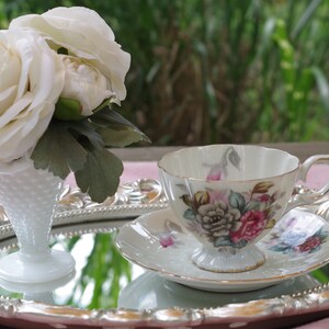 Vintage Tea Cup & Saucer ~ Unmarked China ~ Unmarked Tea Cup ~ Gray Flower ~ Pink Flower ~ Tea Party ~ Bridal Shower ~ Fluted Tea Cup
