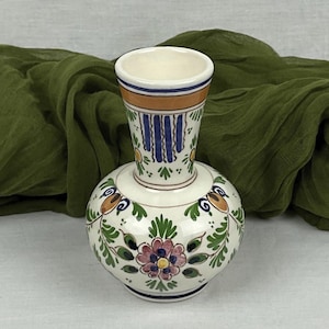 Vintage De Delftse Pauw Delft Pottery Vase ~ Hand-Painted Floral Delft Vase ~ 5&quot; D.P. Delft Vase