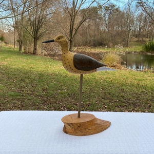 Vintage Shore Bird On Wood ~ Hand Carved By Maryland Artist Charles J. Scheper Jr ~ Hand Carved Shore Bird