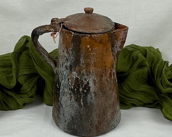 Vintage Rustic Clay Pot ~ Old Looking Clay Lidded Pot ~ 7" Clay Pottery Pot