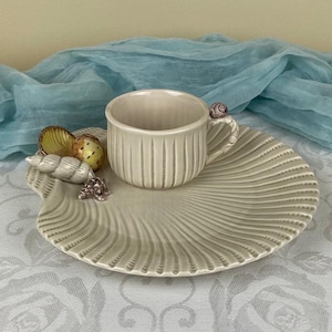 Vintage Fitz Floyd Coquille Snack Plate Cup Set ~ Sea Shell Plate ~ Fitz Floyd Sea Shell