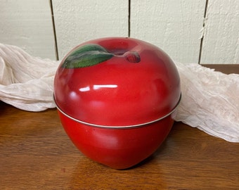 Vintage Tin Apple Shape Canister ~ Red Apple Tin Canister ~ Metal Red Apple ~ Fall Apple Decor ~ Autumn Apple Decor ~ Red Apple