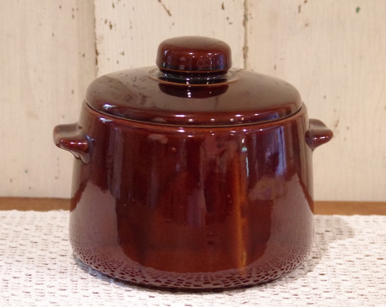 Stoneware Pottery Vintage Lidded Bean Pot Made In USA Etsy
