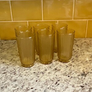 Vintage Anchor Hocking Textured Amber Beverage Glasses ~ Set Of 6 Honey Gold Tall Water Glasses ~ Amber Highball Glasses ~ Amber Glass