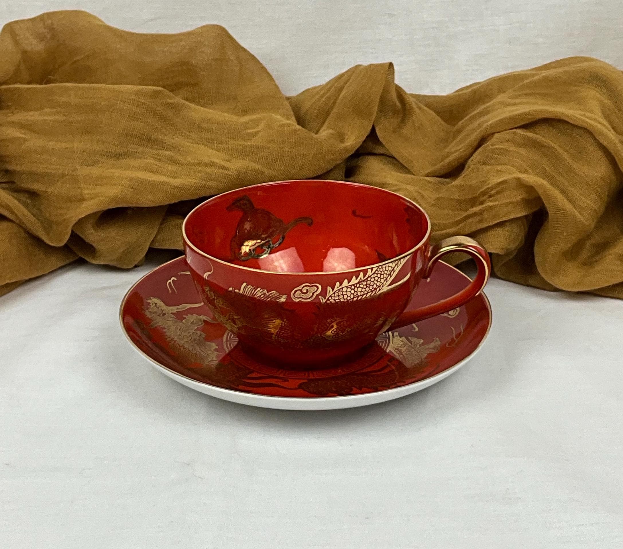 Orange Tea Set With Dragon Japan - Etsy