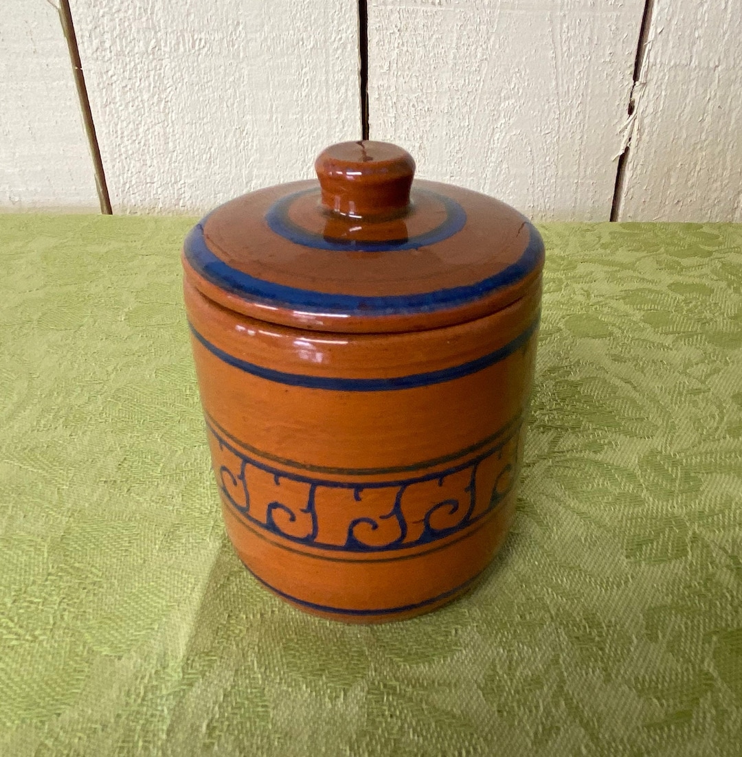 Vintage Red Clay Pottery Lidded Jar Mexican Red Clay Lidded Canister