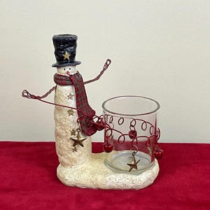 Vintage Snowman Yankee Votive Candle Holder ~ Snowman And Bells Candle Holder ~ Snowman ~ Christmas Candle Holders ~ Holiday Candle Holder