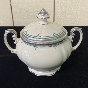 Vintage Lidded Sugar Bowl ~ Creamy White And Silver Sugar Bowl ~ Signed With Maker On The Bottom ~ Sugar Bowl ~ German Sugar Bowl