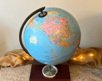 Vintage Globe ~ The George F. Cram Company's Imperial Globe ~ Globe With A Clock In A Wood Base ~ Vintage Office Library Decor ~ World Globe