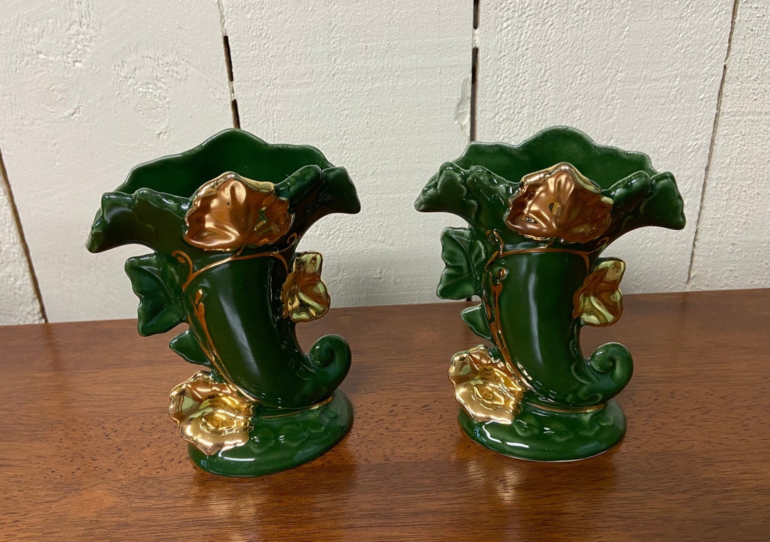 Vintage F & M Artware Vases Hand Made U.S.A Warranted 22kgold
