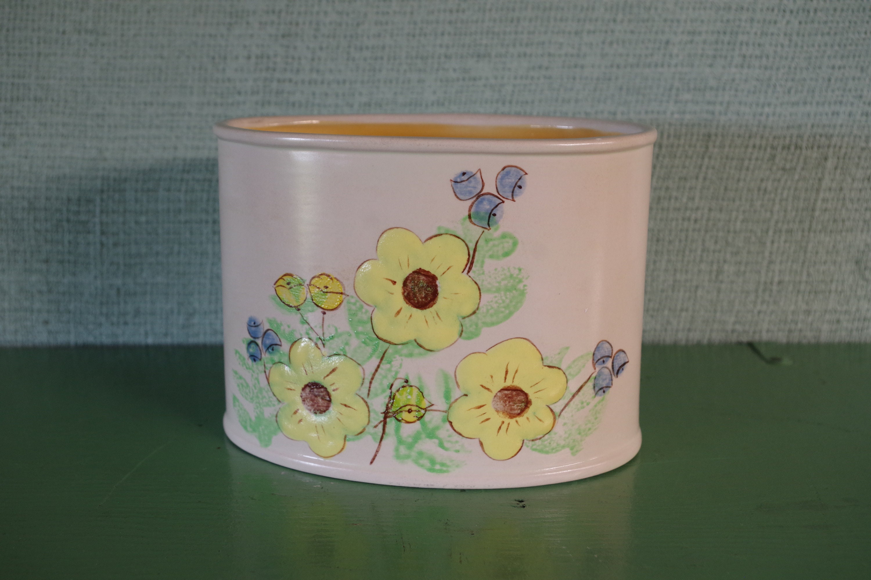 Vintage Floral Vase ~ Ceramic Hand Painted Oval Shape Cottage Style Cut Flower Flowers