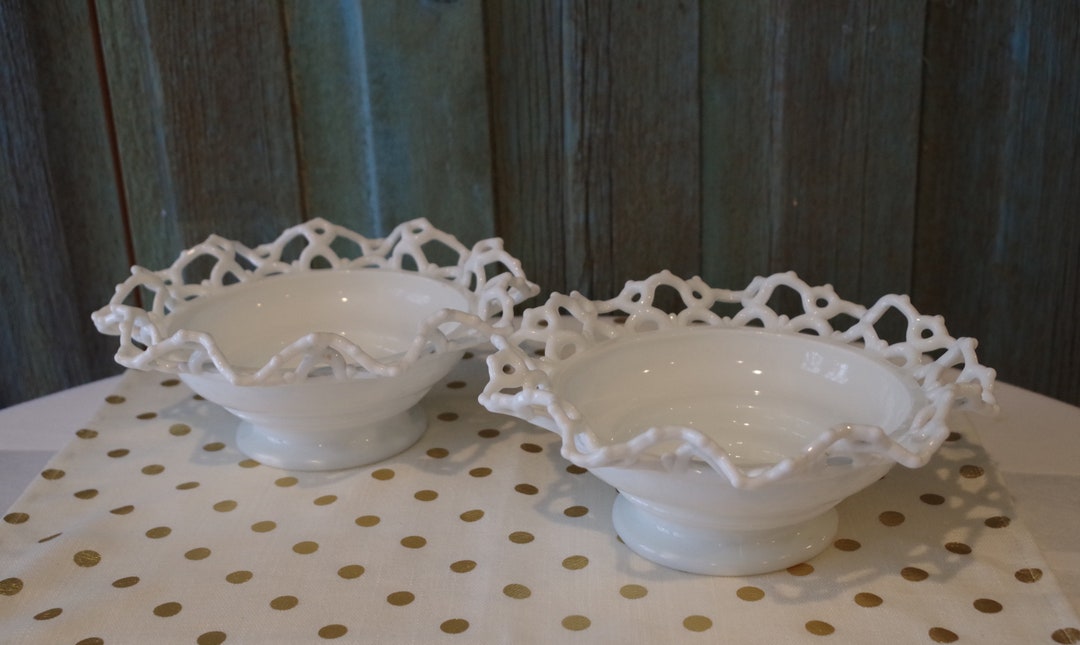 Vintage Milk Glass Bowl Pair of Bowls Ruffled Edge Milk Etsy