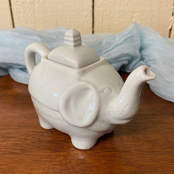 Vintage Neiman Marcus Miniature Elephant Tea Pot ~ Blue Gray Trunk Up Miniature Elephant ~ Elephant Figurine ~ Elephant Tea Pot ~ Japan