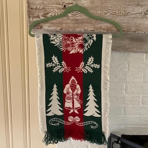 Vintage Christmas Table Runner ~ 2 Sided Woven 42&quot; L Christmas Table Runner ~ Looks New Vibrant Colors ~ Christmas Table Decor