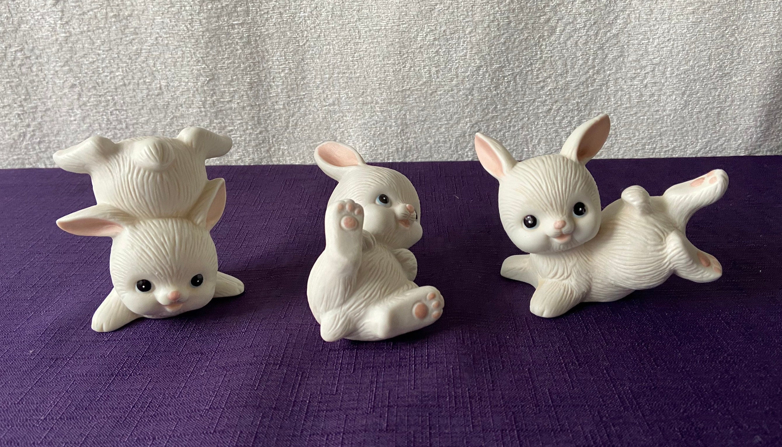 Vintage Bunny Figurines Homco Bunnies Set of 3 White Etsy