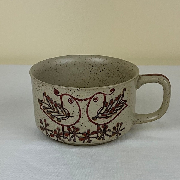 Vintage Bird Mug ~ Brown Speckled Stoneware Bird Mug ~ Twin Bird Mug ~ Bird Soup Mug ~ Stoneware Soup Mugs ~ Birds ~ Bird Pottery