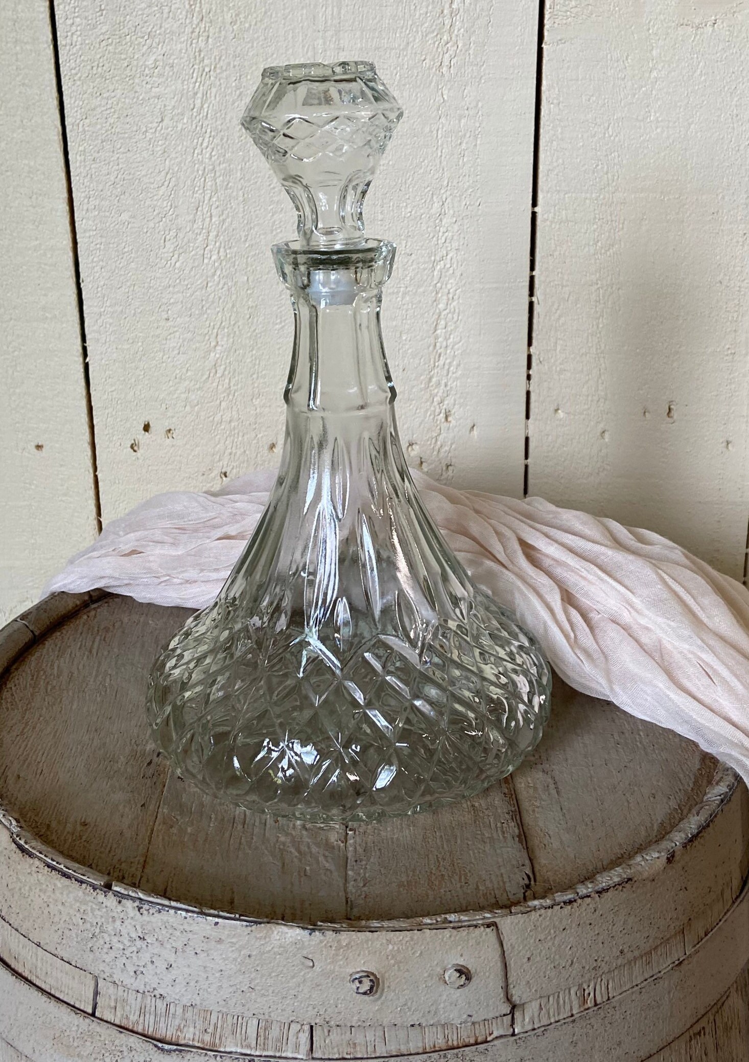 Vintage Liquor Decanter Cut Glass Diamond Pattern Decanter Etsy