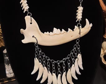 Coyote Jawbone Necklace, Bone Jewelry, Shaman, Gothic, Witch, Tooth Necklace