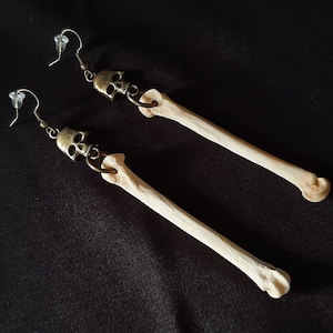 Bronze Bone earrings, Coyote Bone Earrings, Bone Jewelry, Skull Earrings, Wiccan Earrings, Witch Earrings, Gothic Earrings, Occult Earrings