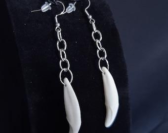 Coyote Tooth Earrings, Bone Earrings, Bone Jewelry, Witch Earrings, Witch Jewelry, Satanic Earrings, Gothic Jewelry, Wiccan Earrings, Gothic