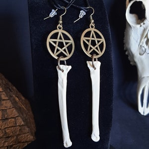 Coyote Bone Earrings, Bone Earrings, Bronze Pentagram Earrings, Real Animal Bones, Bone Jewelry, Bone, Gothic Earrings, Witch Earrings
