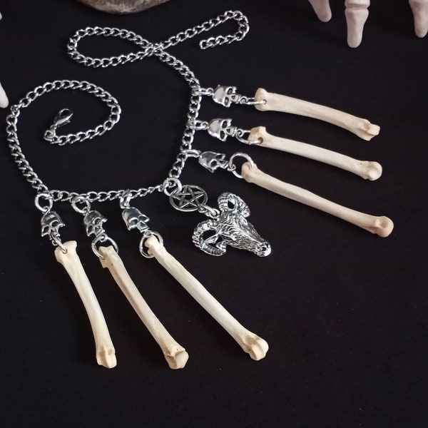 Baphomet Necklace, Gothic Necklace, Gothic Bone Necklace, Gothic Jewelry, Bone Necklace, Bone Jewelry, Witch Jewelry, Demonic Jewelry