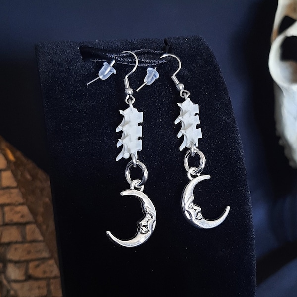 Moon Earrings, Rattlesnake Bone Earrings, Bone Earrings, Crescent Moon Earrings, Wiccan Earrings, Snake Bone Earrings, Bone Jewelry