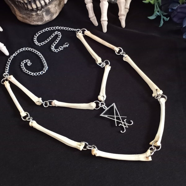 Sigil of Lucifer Necklace, Lucifer, Real Bone Necklace, Bone Jewelry, Bone Necklace, Occult Necklace, Gothic Necklace, Demon Sigil Necklace